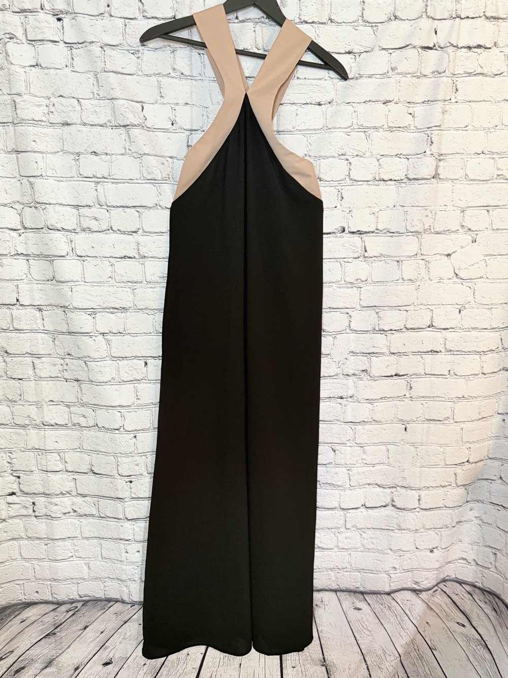 Sleeveless Black Maxi Dress with Tan Yoke. Size L